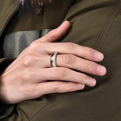 Men's 8mm Tungsten Ring Koa Wood & Meteorite Inspired Comfort-Fit Wedding Band